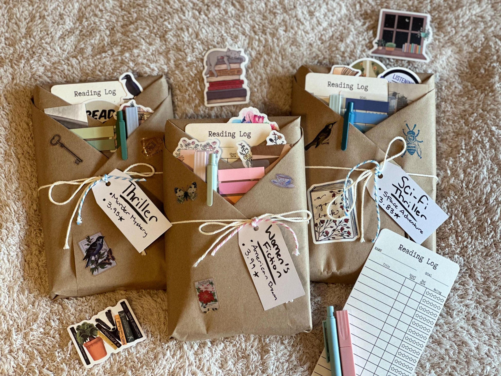 Three wrapped books with accessories for the blind date with a book gift